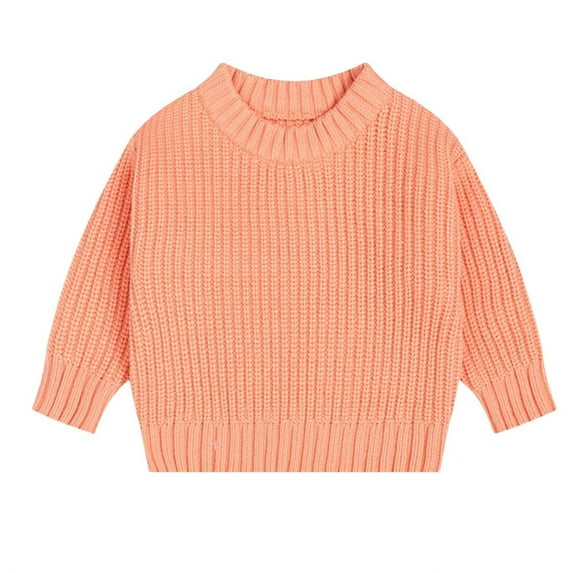 Hjtefg Toddler Kids Knit Sweater - Cozy Solid Color Pullover for Boys & Girls, Soft Winter Top for Cool Days,Color: 2-Orange Size: 4-5 Years