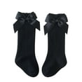 thumbnail image 1 of Hjtefg Toddler Knee-High Socks - Classic Ribbed Stockings for Girls, Mid-Calf Solid Color Socks with Decorative Bows,Color: Z2-Black Size: 3-5 Years, 1 of 4