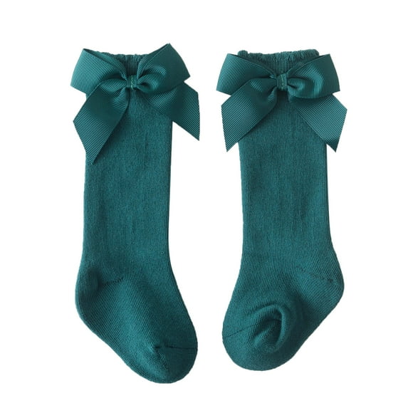 Hjtefg Toddler Knee-High Socks - Classic Ribbed Stockings for Girls, Mid-Calf Solid Color Socks with Decorative Bows,Color: Z2-Green Size: 3-5 Years