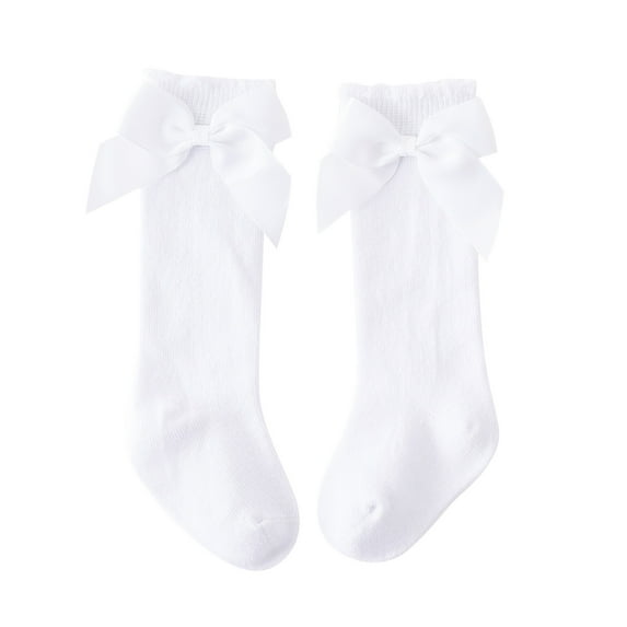 Hjtefg Toddler Knee-High Socks - Classic Ribbed Stockings for Girls, Mid-Calf Solid Color Socks with Decorative Bows,Color: Z2-White Size: 3-5 Years