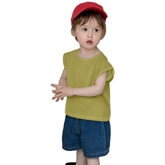 Hjtefg Toddler Sleeveless Vest - Drop Shoulder Summer Top | Breathable Casual Beach Shirt for Boys & Girls,Color: Green Size: 2-3 Years