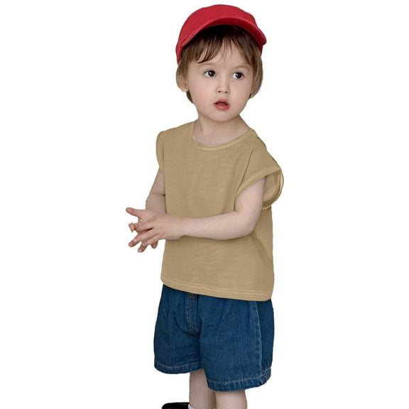 Hjtefg Toddler Sleeveless Vest - Drop Shoulder Summer Top | Breathable Casual Beach Shirt for Boys & Girls,Color: Khaki Size: 1-2 Years