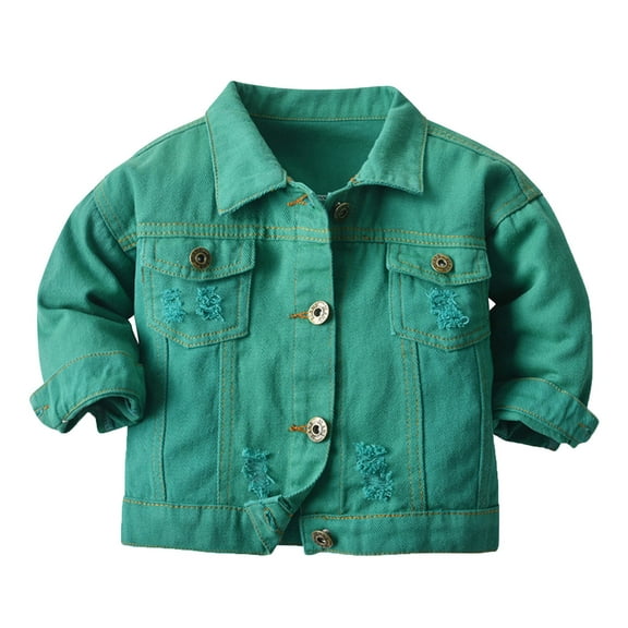 Hjtefg Toddler Windproof Denim Jacket - Solid Color Coat For Boys & Girls,Warm Unisex Outerwear With Collar,Long Sleeve Casual Jacket for Girls and Boys,Color: Green Size: 18-24 Months