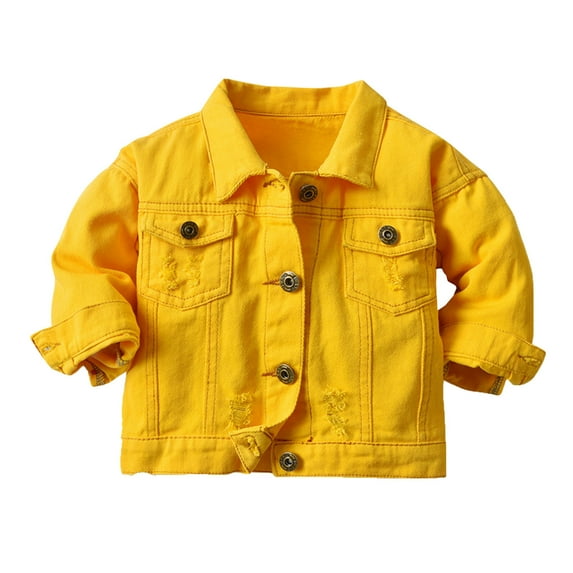 Hjtefg Toddler Windproof Denim Jacket - Solid Color Coat For Boys & Girls,Warm Unisex Outerwear With Collar,Long Sleeve Casual Jacket for Girls and Boys,Color: Yellow Size: 9-12 Months