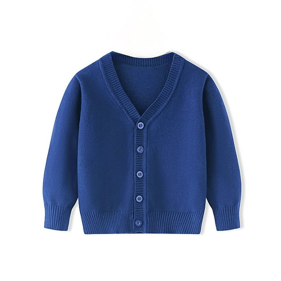 Hjtefg Unisex Kids Cardigan – Lightweight V-Neck Button Sweater, Long Sleeve Knit Open Front Cover-Up, Breathable Solid Color Spring Fall Jacket for Boys & Girls,Color: BU2 Size: 6-7 Years
