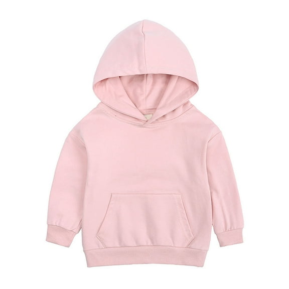 Hjtefg Unisex Toddler Hoodie, Basic Solid Long Sleeve Pullover with Pocket, Lightweight Hooded Sweatshirt for Fall, Soft Breathable Top for Boys and Girls,Color: 1-Pink Size: 6-7 Years