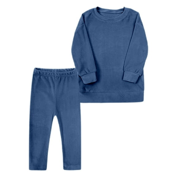 Hjtefg Velvet Two Piece Set For Girls Autumn Winter Casual Outfit For Kids Soft And Stylish Baby Clothes Textured Top and Pants Ensemble for Cozy Seasonal Wear,Color: 1-Blue Size: 4-5 Years