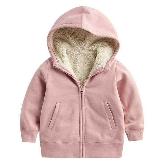 Hjtefg Winter Girls Jacket With Hood Warm Thickened Windproof Zip Up Coats For Kids Soft Outerwear Lamb Wool Like Lined,Color: Pink Size: 6-8 Years