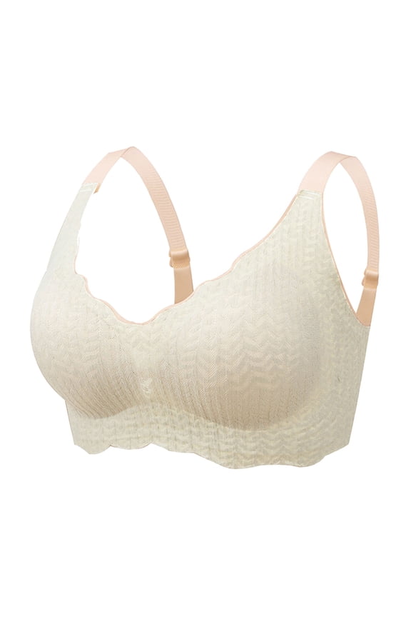 Women's Comfortable Lace Back High Elastic Gathering Underwire Bra with Secure Shoulder Jelly Straps Push Up Demi Cup Bra for Everyday Wear Supportive Lingerie,Color: S1-Beige Size: M