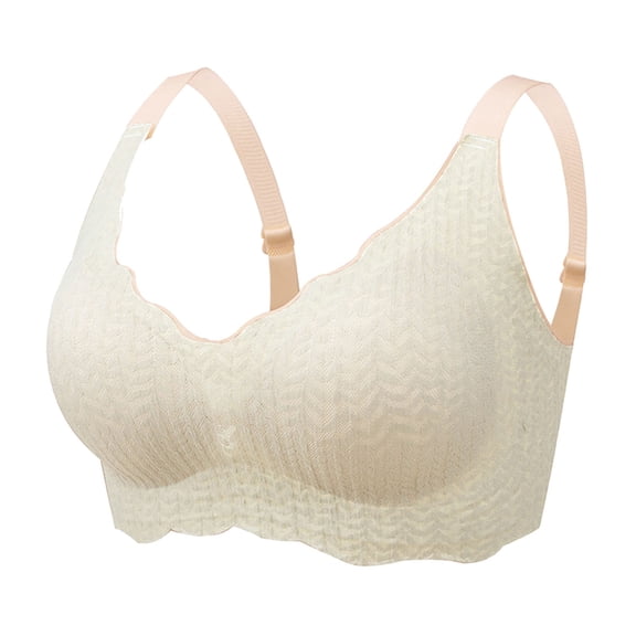 Hjtefg Women's Comfortable Lace Back High Elastic Gathering Underwire Bra with Secure Shoulder Jelly Straps Push Up Demi Cup Bra for Everyday Wear Supportive Lingerie,Color: S1-Beige Size: M