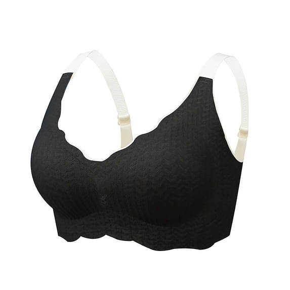 Hjtefg Women's Soft Full Coverage Wireless Bra Lace Edge Non Padded Seamless Lightweight Comfort Pullover Sleep Yoga Sports Bralette,Color: S2-Black Size: XL