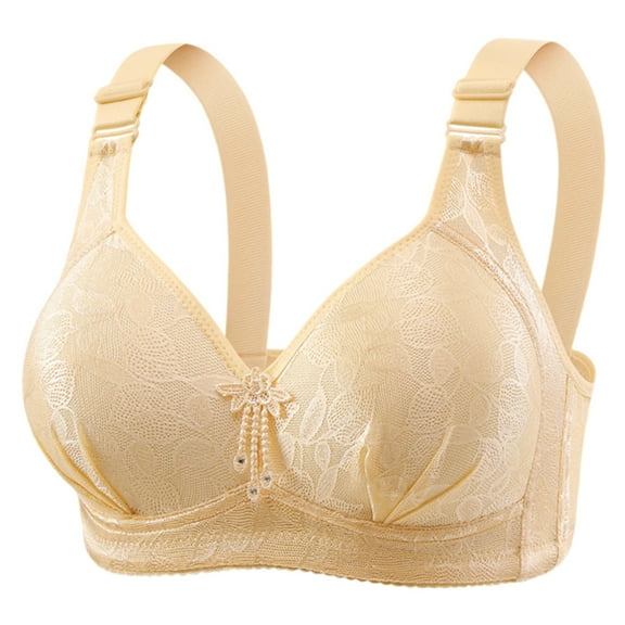 Hjtefg Womens Lace Push Up Bra No Underwire Comfortable Breathable Four Hook Back Closure Supportive T Shirt Bra for Everyday Wear Lightly Padded Demi Cup,Color: T5-Beige Size: 36