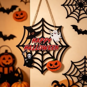 Hkapeg Compact Halloween Wooden Hanging Sign Rustic Wall Art Lightweight with Lanyard for Narrow Entryways Porches Seasonal Party Display Easy Install Halloween Decorations