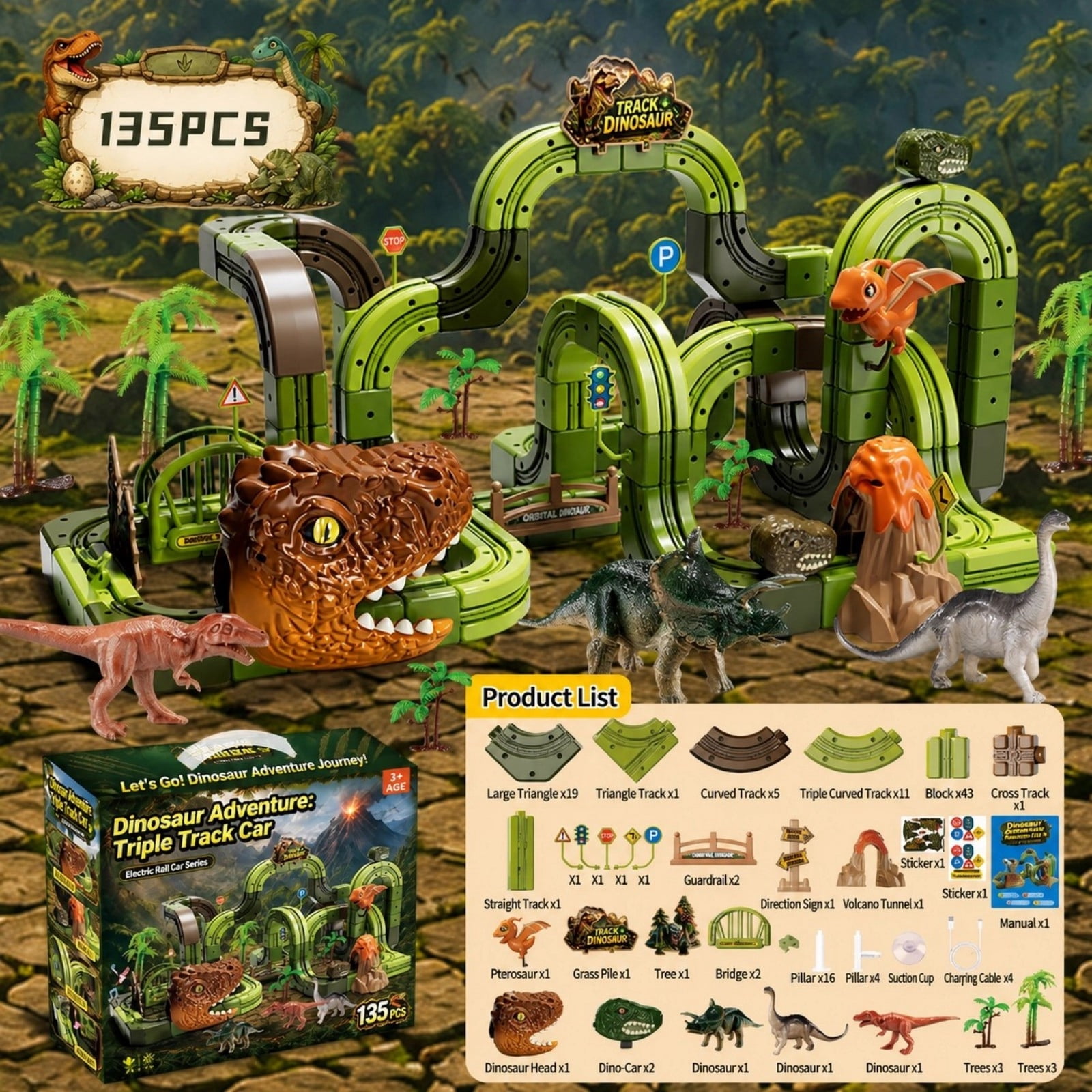 Track Fall Blocks Hkapeg Dinosaur Track Set DIY Building Blocks Gear Race Car Toŷ ...