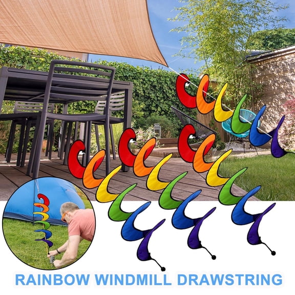 Hkapeg Home Colorful Curlie Wind Spinner 60 Inch Outdoor Patio Hanging Decoration Multicolor Polyester Fabric Whirligig with Swivel 3PC Set Gifts