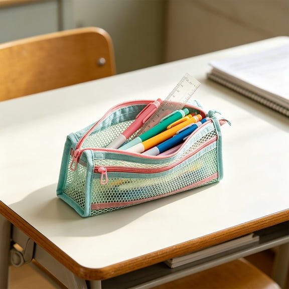 Hkapeg Macaron Color Large Capacity Pencil Case Multi Compartment Stationery Storage Bag Travel Pen Pouch Durable Smooth Zipper Practical Desk Organizer Office Supplies