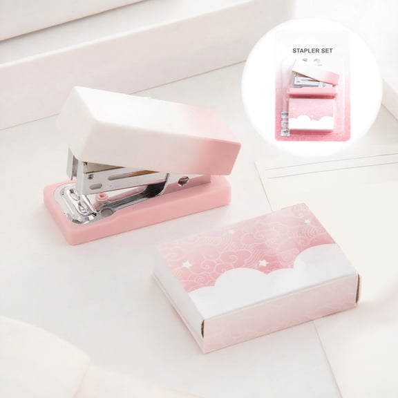 Hkapeg Mini Desktop Stapler Set with Boxed Staples Cute Gradient Appearance Ergonomic Handheld Design Staples for Office Paper Binding and Household Document Organizing