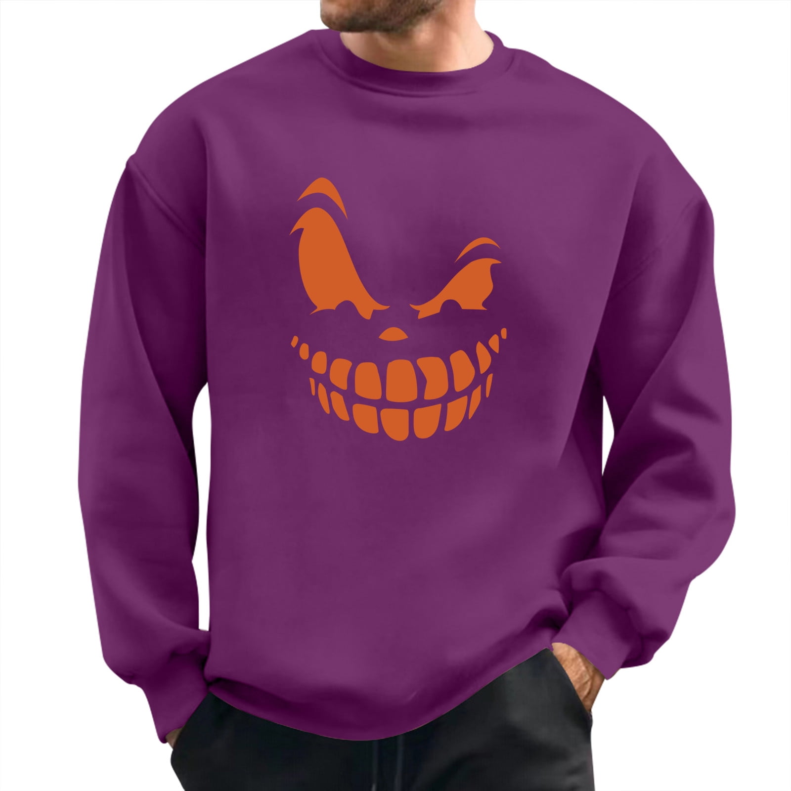 Hkcnichi Mens Halloween Sweatshirts Fall Jack O Lantern Long Sleeve