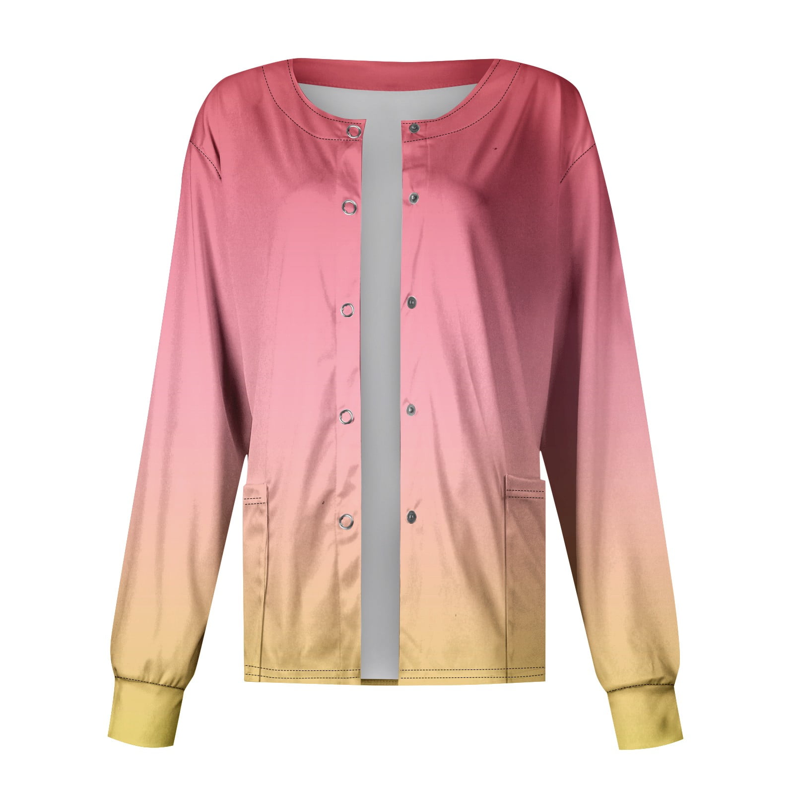 Hkcnichi Nurse Jackets for Women Scrub Long Sleeve Gradient Printed