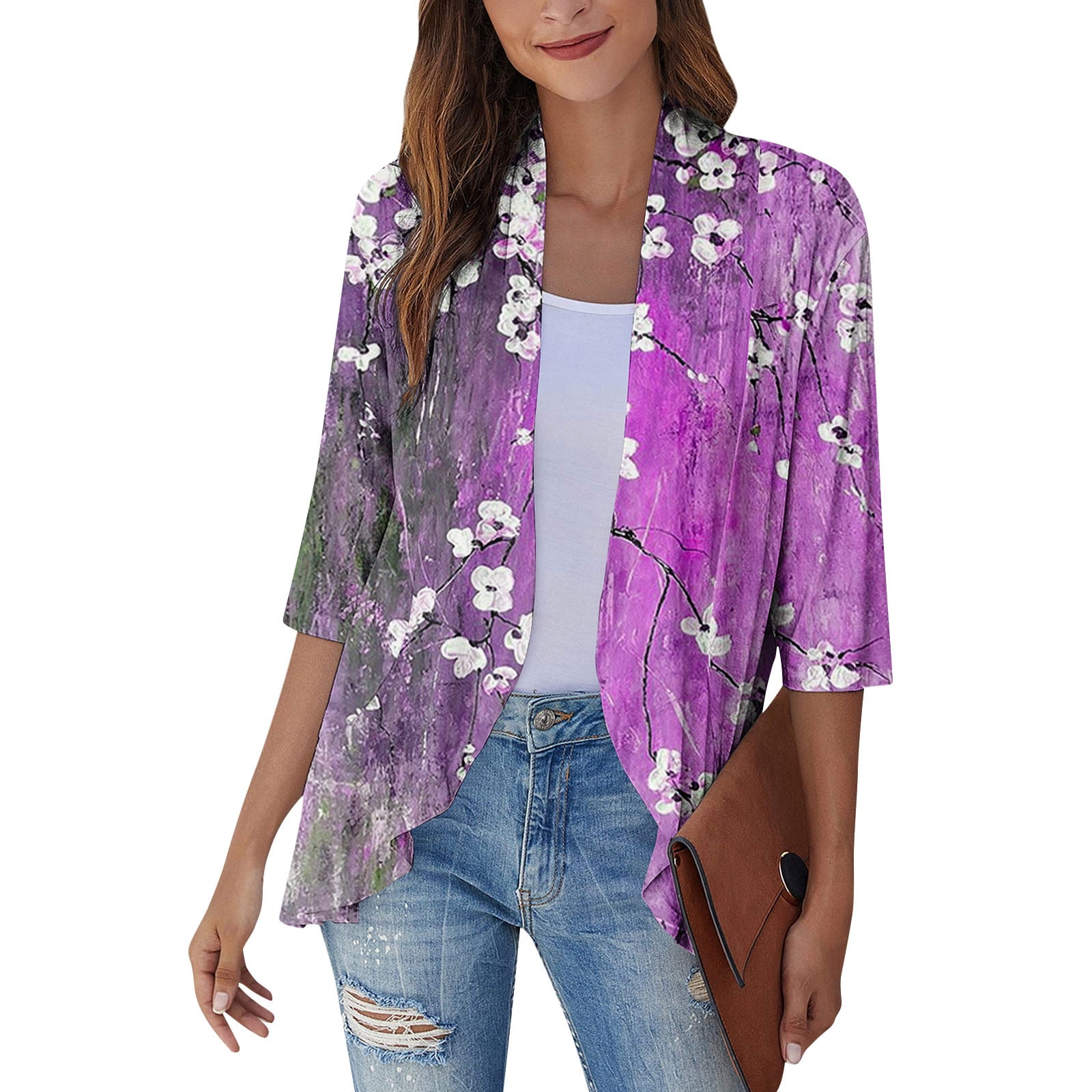 Cardigan Sweaters For Women ZKIRBJV 3/4 Sleeve Lightweight Spring