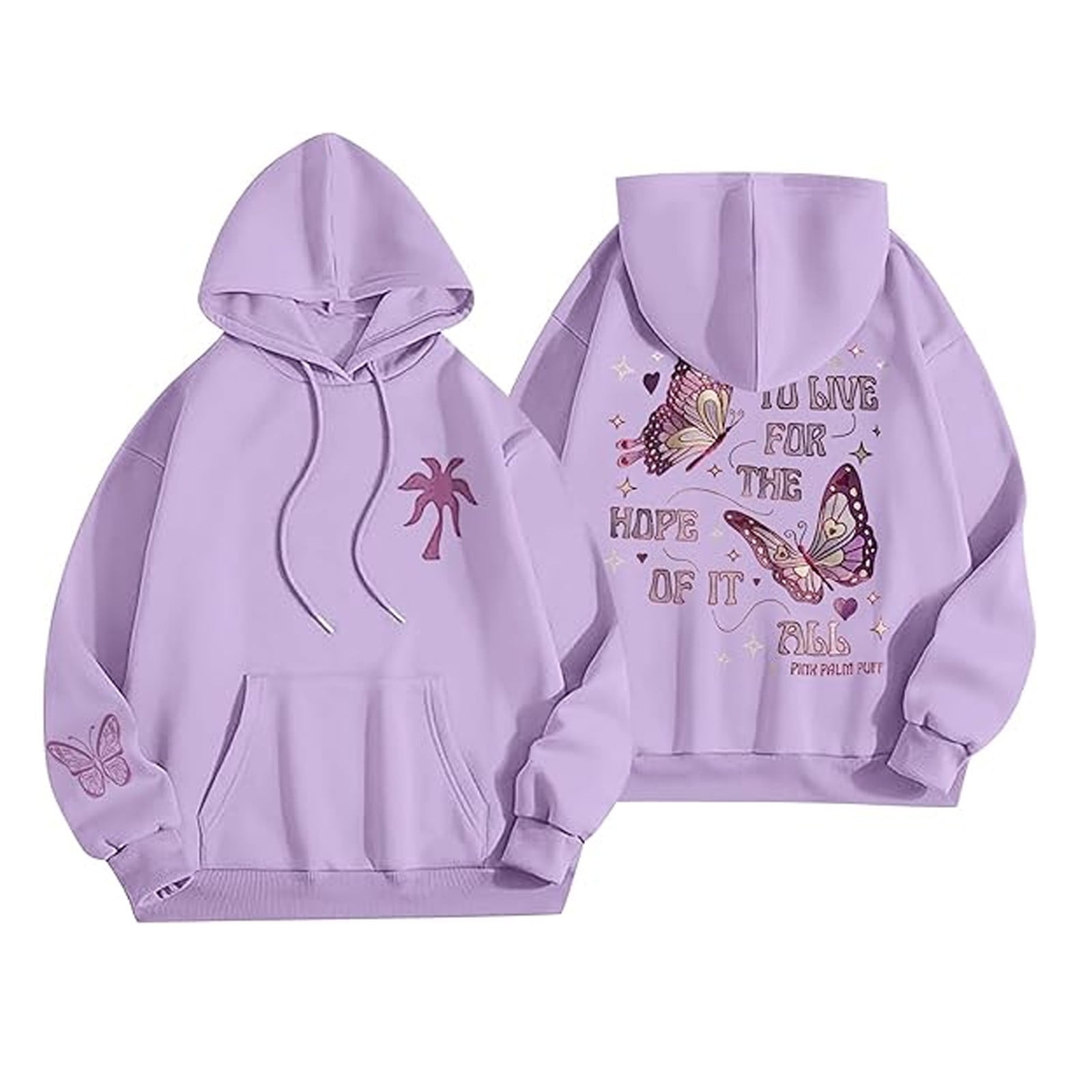 ZeXiYan Pink Palm Puff Hoodies for Teen Girls Cute Long Sleeve Butterfly Print Sweatshirts Casual Oversize Drop Shoulder Pullover Soft Drawstring Hoodie with Kangaroo Purple 3XL Walmart