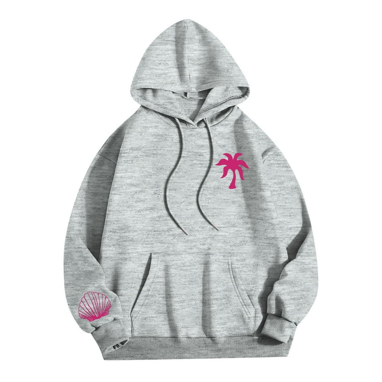 Hkibbfh Pink Palm Puff Hoodies for Teen Girls Cute Long Sleeve Foral Print Sweatshirts Casual Oversize Fall Pullover Top Aesthetic Drawstring Hoodies with Kangaroo Gray XL Walmart