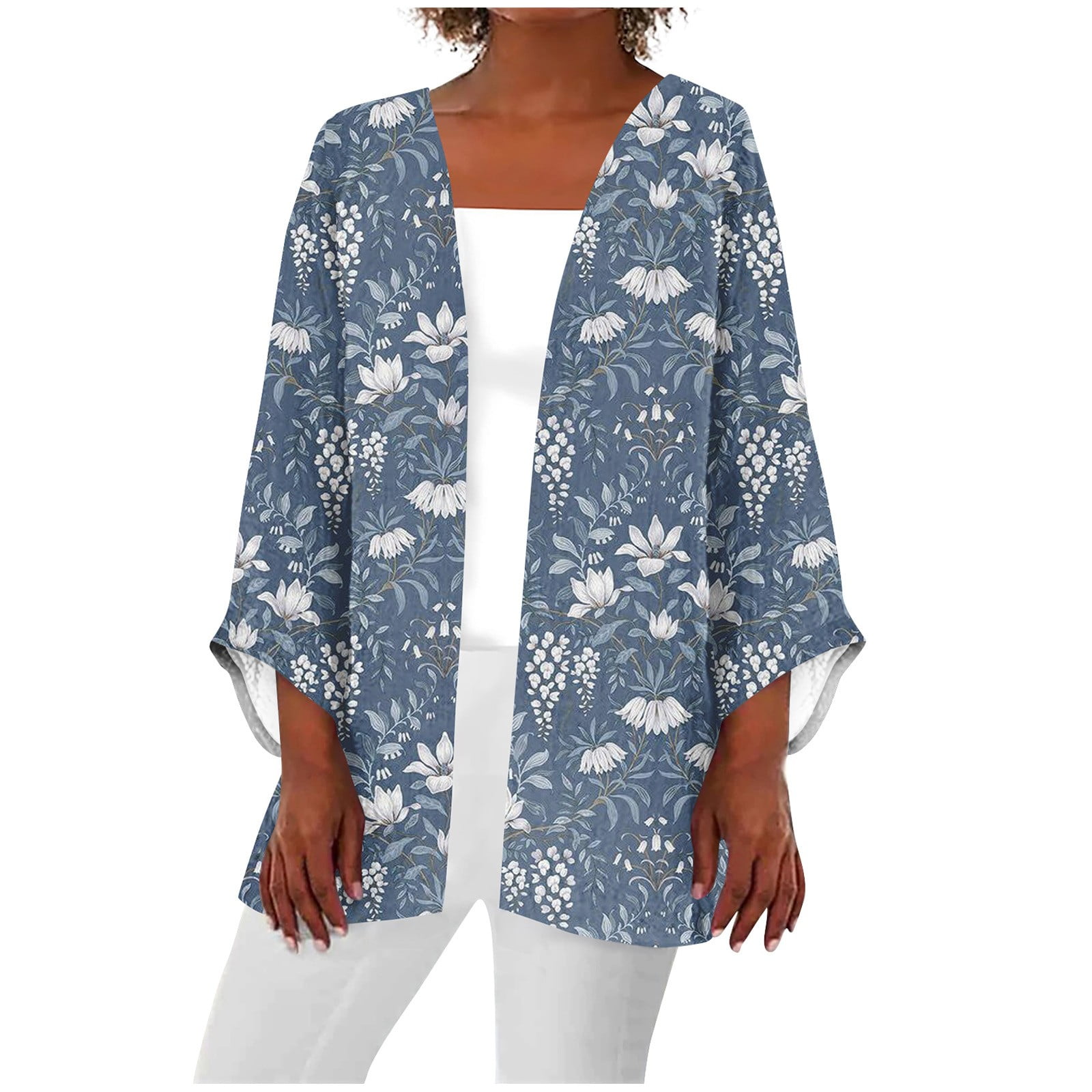 Hkibbfh Plus Size Kimono and Dusters 3/4 Sleeve Black Cardigan for