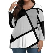 Hkibbfh Plus Size Tshirts for Women 4x-5x Fall Tunic Tops V Neck Women Plus Sizes Long Sleeve Blouse Dressy Casual Tunics 5x Women Plus Size Clothing Black 5XL