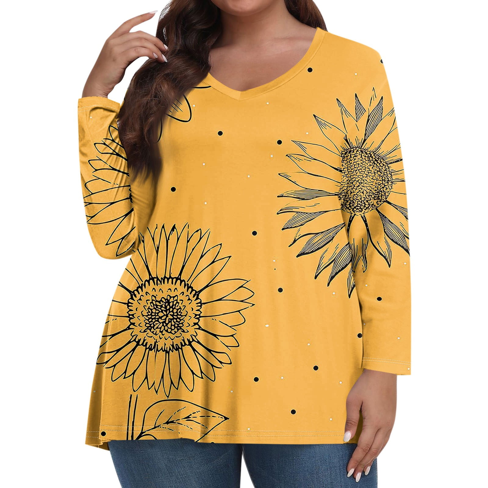 Florboom Women's Plus Size Long Sleeve V-Neck T-Shirt - Casual Tunic Top In Brown, Size 4X