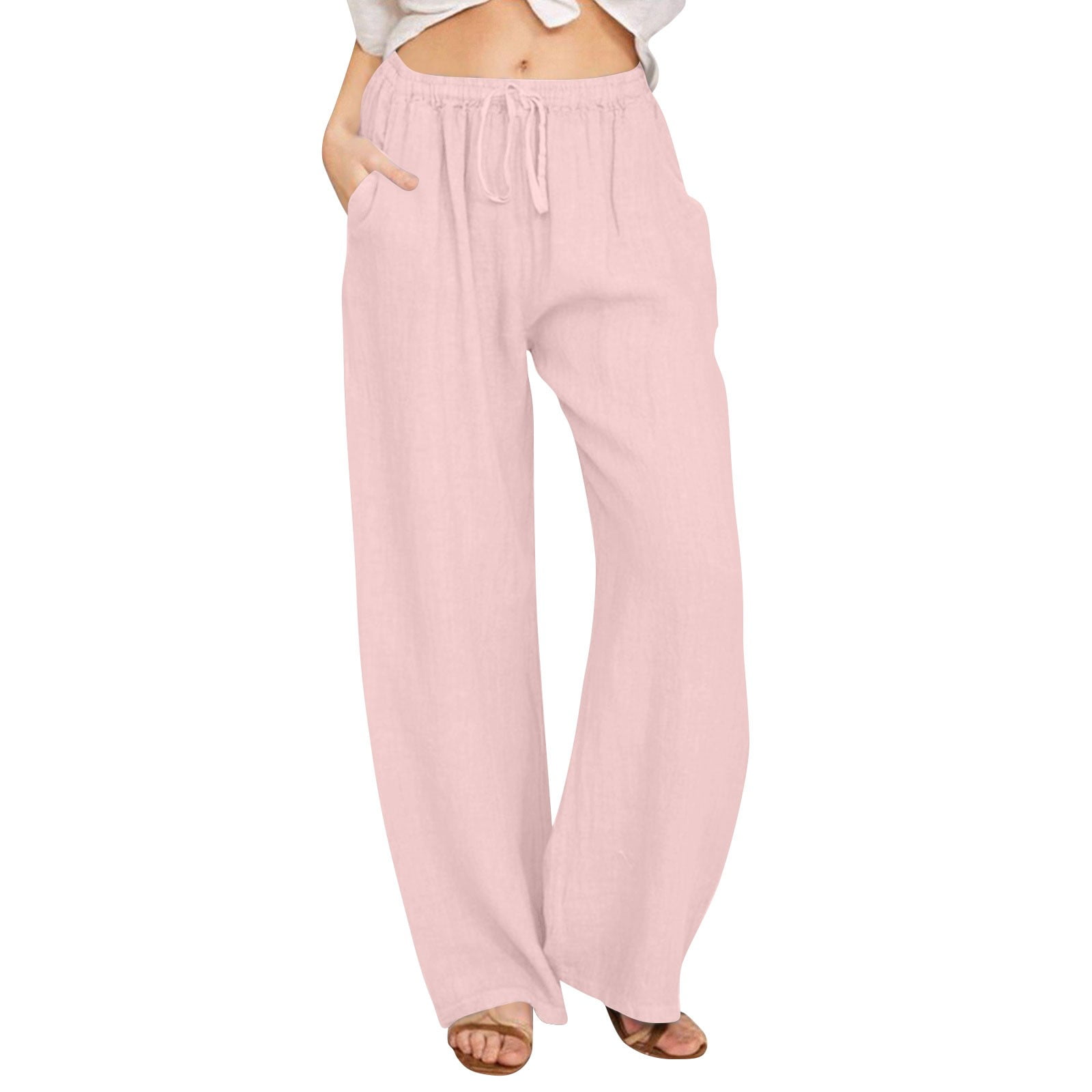 Hkibbfh Wide Leg Pants Woman Linen Loose Fit High Waist Palazzo Pants