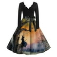 Hkibbfh Women's Halloween Dress Vintage Swing Dress Witch Printed Long