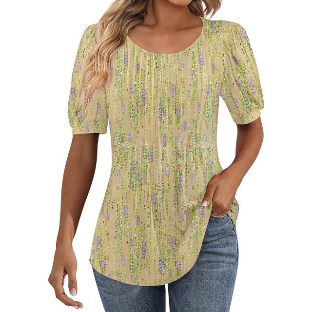 Hkibbfh Womens Blouses Dressy Casual Puff Short Sleeve Summer Tops