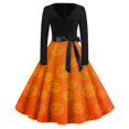 Hkibbfh Womens Halloween Dress Vintage Swing Dress Pumpkin Print Long