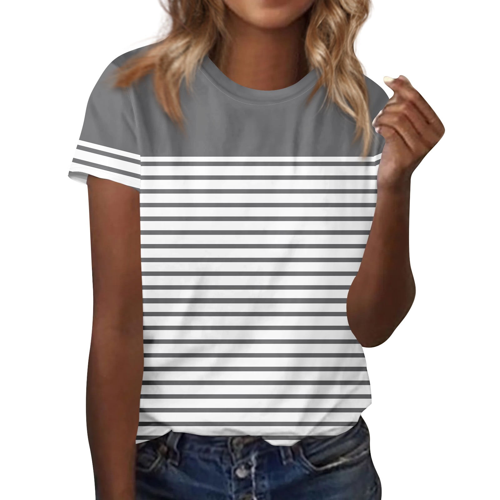 Hkibbfh Summer Tops for Women 2024 Casual Crewneck Tshirts Trendy Short