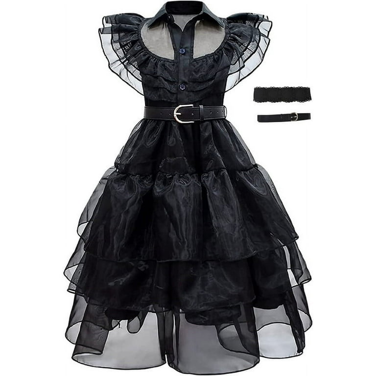 Wednesday Addams Cosplay Dress Women Girls Costumes Black Gothic Halloween  Party