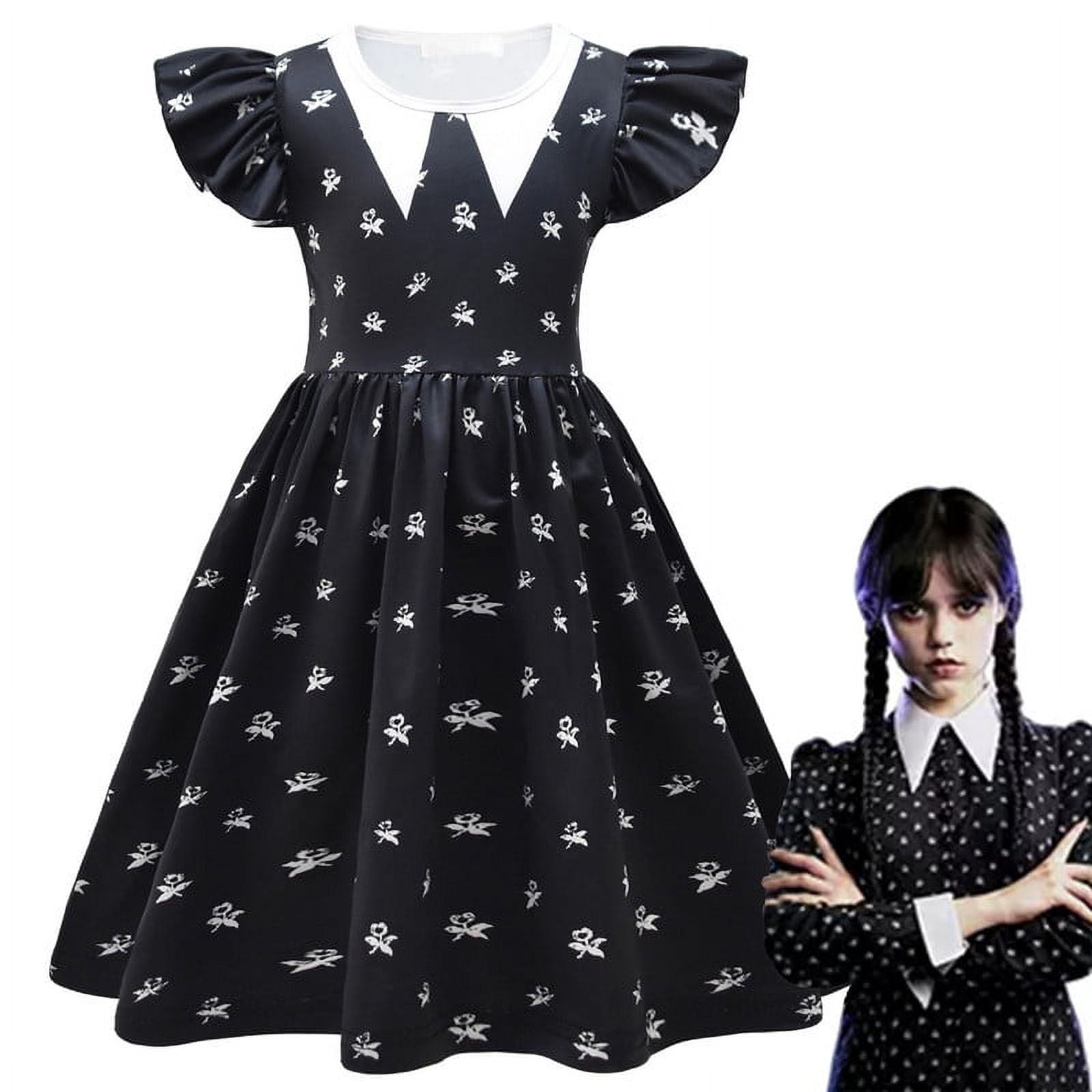 Kids Wednesday Addams Cosplay Costume Dress Addams Family Girls Halloween  Outfit