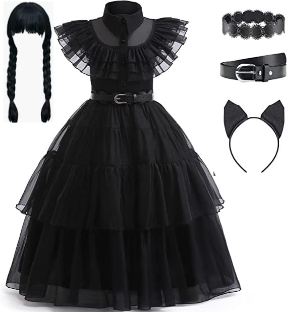 Hkiytime Wednesday Addams Dress Girls Kids Family Nevermore Cosplay ...