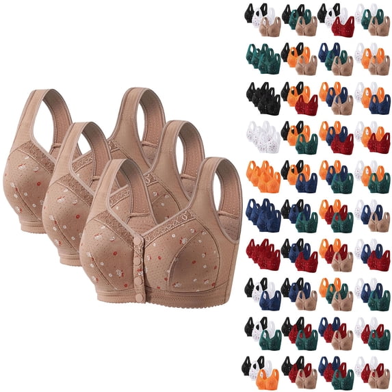 Hkoxplj 3 Pack Bras for Older Women Front Closure No Underwire Bra Full Coverage Bralette for Sagging Breasts Plus Size Wireless Bra with Adjustable Straps Breathable Bra for Daily Wear