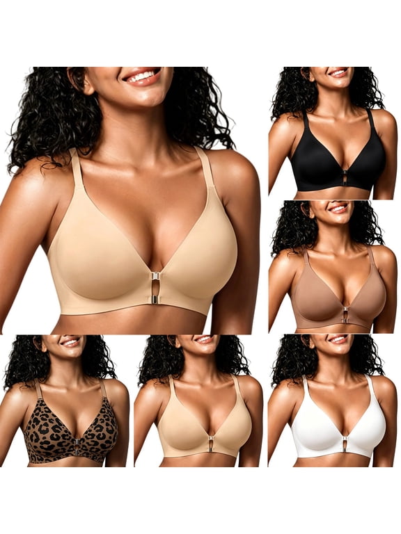 Bra for Women Front Closure Wireless Deep V Neck Racerback No Underwire Bralette Seamless Comfort T Shirt Bra with Gel Support Adjustable Straps Breathable Everyday Bra for Daily Wear