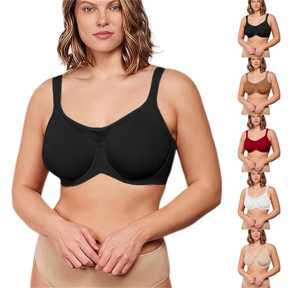 Hkoxplj Bra for Women Full Coverage Underwire Bra Unlined T Shirt Bra Back Smoothing Bra with Wide Padded Straps for Heavy Breast Support No Show Breathable Everyday Bra for Large Bust and Daily Wear