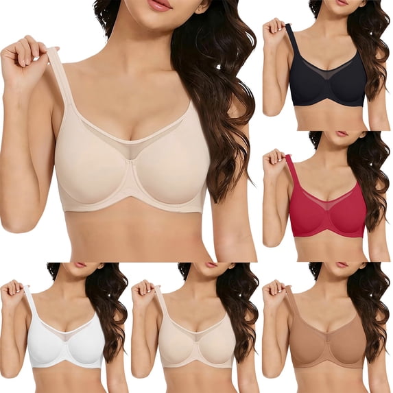 Hkoxplj Bra for Women Plus Size Full Coverage Underwire Bra No Padding Unlined Bra Seamless Side Support Bra Lightweight Breathable T Shirt Bra with Back Hook Closure for Daily Wear and Work