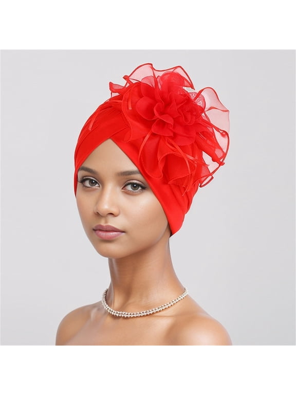 Chemo Hat Cancer Cap Turban Beanie Headwrap Head Covering Scarf Soft Lightweight Breathable Pleated Floral Side Flower Headwear Sleep Cap for Hair Loss Patients Daily Wear