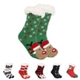 thumbnail image 1 of Hkoxplj Christmas Sherpa Lined Floor Socks for Men and Women Soft Acrylic Knit Thick Warm Non Slip Slipper Socks Plush Indoor Crew Socks Reindeer Snowman Novelty Holiday Gift Socks 6 Styles, 1 of 3