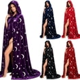 thumbnail image 1 of Hkoxplj Cloak Cape for Women Men Star Moon Print Hooded Witch Cloak Wizard Robe with Tie Neck Soft Lightweight Loose Fit Party Dress Up Cloak for Halloween Role Play Stage Full Size, 1 of 5
