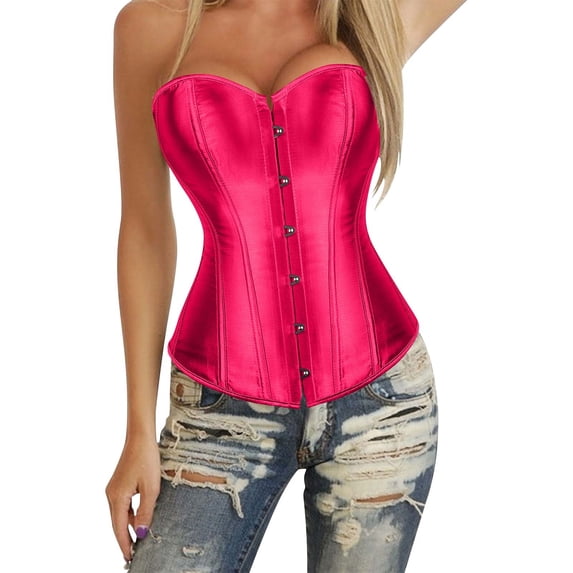 Hkoxplj Corset Top for Women Overbust Sweetheart Satin Corset Bustier Lace Up Back Plastic Boned Waist Training Corset Vintage Corset Top for Halloween Party Evening Wear