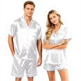 thumbnail image 1 of Hkoxplj Couple Matching Pajamas Sets Silk Short Sleeve Button Down Sleepwear Satin Pjs Shorts Set Soft Loungewear, 1 of 7