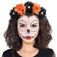 thumbnail image 1 of Hkoxplj Floral Headband Rose Crown Headpiece Mexican Day of the Dead Headband Halloween Party Flower Crown Hair Accessory for Women Adult Ladies Sugar Skull Rose Hair Hoop Orange Black Red, 1 of 5