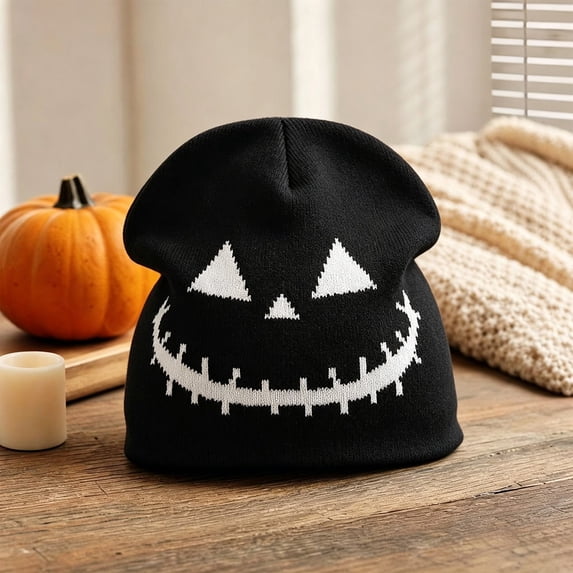 Hkoxplj Halloween Beanie Hat Unisex Pumpkin Ghost Knit Beanie Hat Warm Stretchy Soft Knitted Beanie Cap for Men Women Cosplay Costume Theme Party Winter Outdoor Hiking Daily Beanie Hat