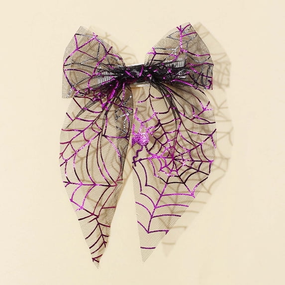 Hkoxplj Halloween Hair Clips for Little Ones Halloween Hair Bows Set Spider Bat Star Net Bow Hair Clips Non Slip Cute Spooky Hair Accessories for Holiday Party Black Orange Purple Mesh Bow Clip Pack