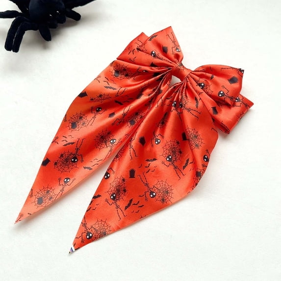 Hkoxplj Halloween Hair Clips for Women Large Satin Bow Hair Clips Cute Pumpkin Ghost Bat Spider Web Hair Bows Barrettes Non Slip Hair Accessories for Party Black Orange Purple Red Bow Clips